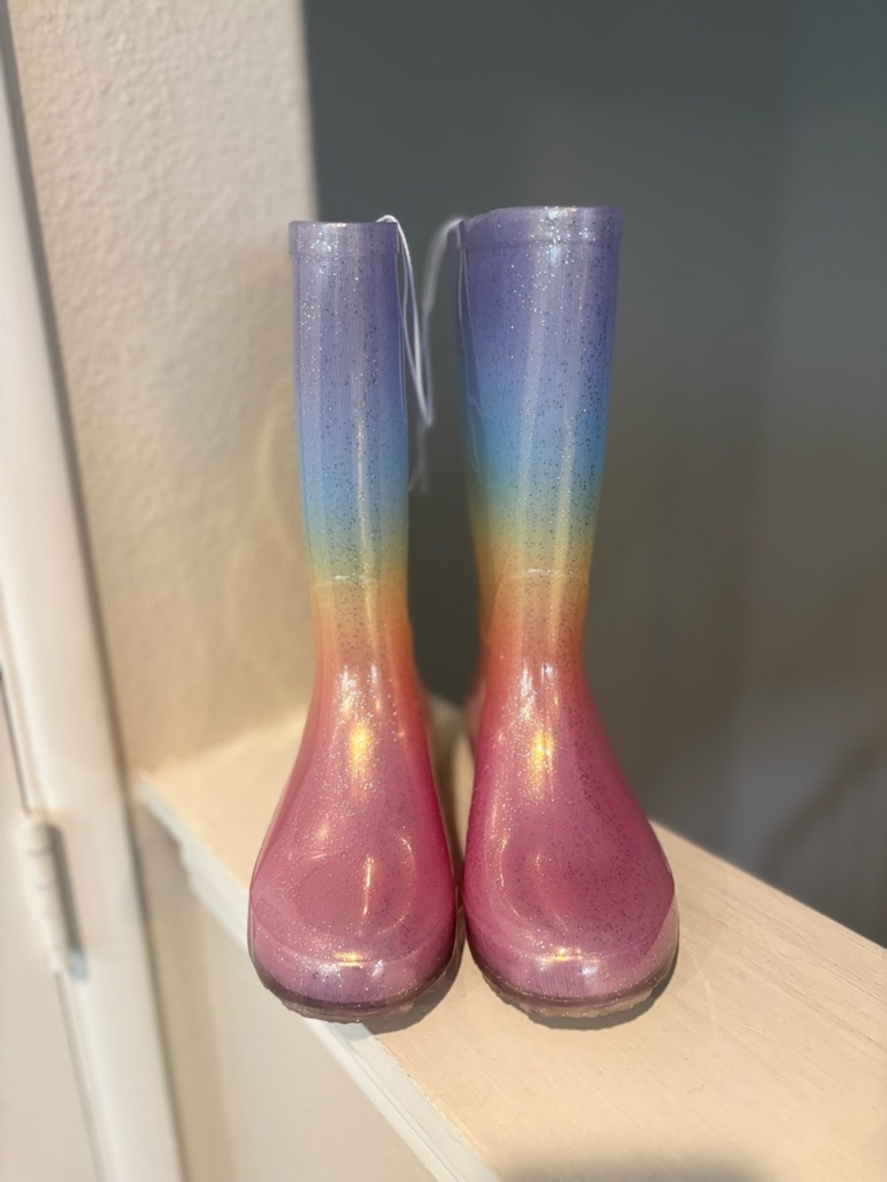 Kids' Target Cat & Jack Glitter Rainbow Ombre Rain Boots Size 1 NEW - Picture 3 of 6